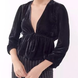 Urban Outfitters Black Velvet Long Sleeved Top - Size Medium